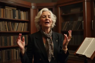 Femme italienne âgée chantant dans un studio vintage