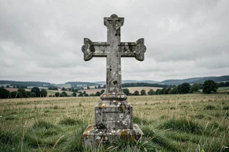 Monument historique de la Croix de Lorraine en pierre calcaire dans la campagne française, symbole de résistance et de liberté