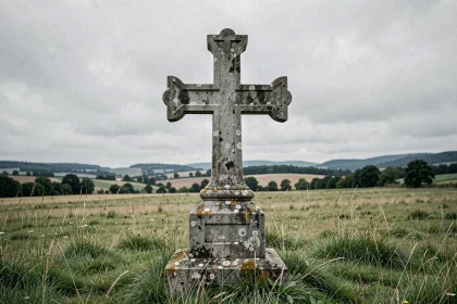 Monument historique de la Croix de Lorraine en pierre calcaire dans la campagne française, symbole de résistance et de liberté