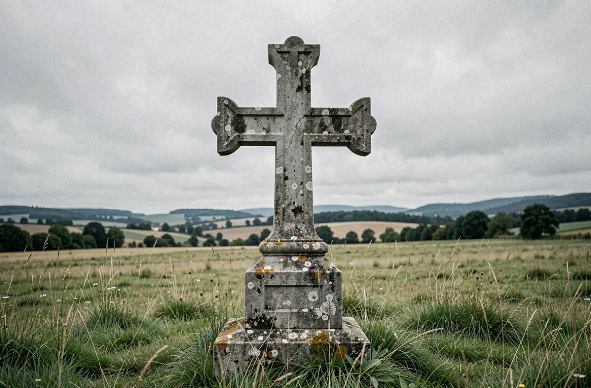 Monument historique de la Croix de Lorraine en pierre calcaire dans la campagne française, symbole de résistance et de liberté