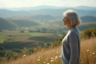 Femme contemplant un paysage naturel paisible
