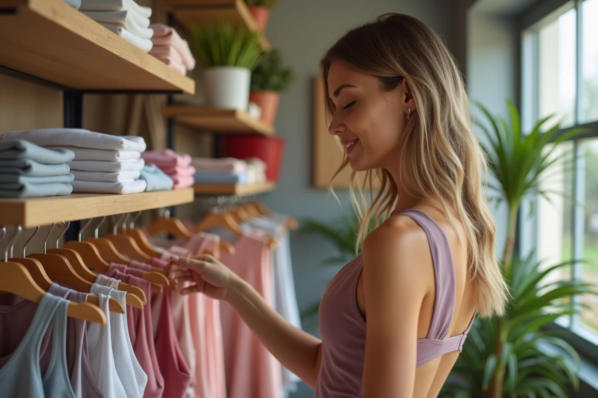 Femme choisissant un maillot dans une boutique élégante