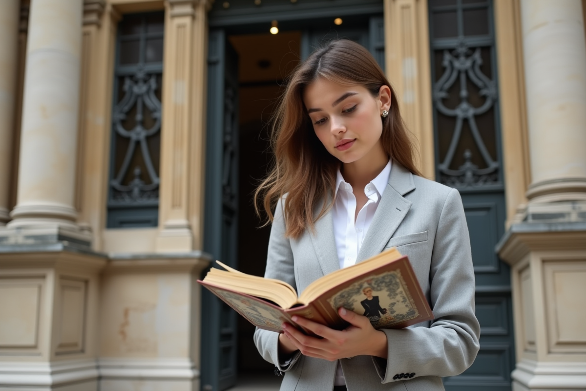 Jeune historienne de la mode devant un musée parisien