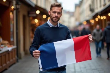 Homme avec drapeau breton made in France en marché