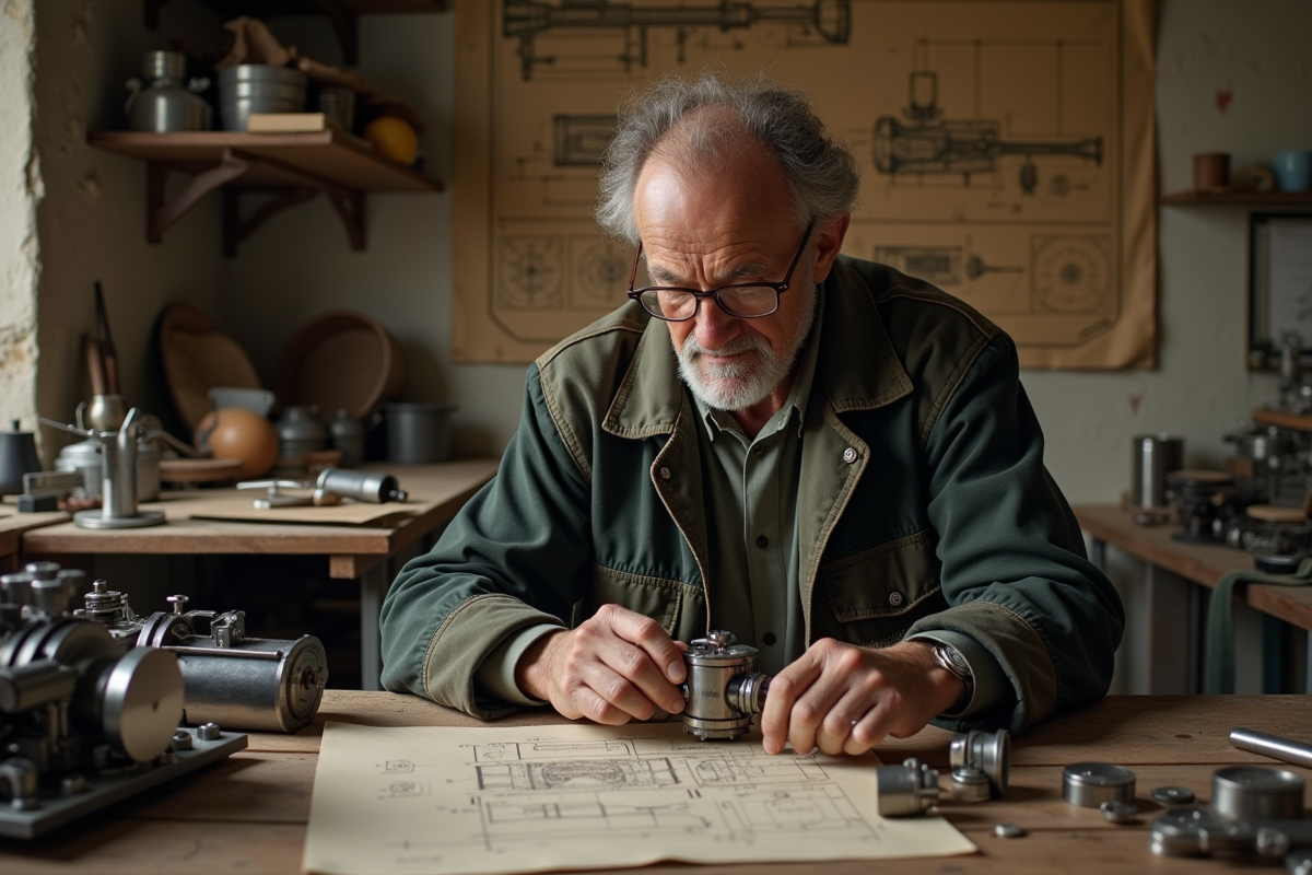 Inventeur français assemble un moteur à eau vintage en atelier