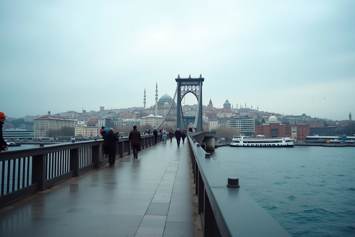 Vue du pont de Galata à Istanbul illustrant la frontière géographique entre l'Europe et l'Asie au cœur de la Turquie