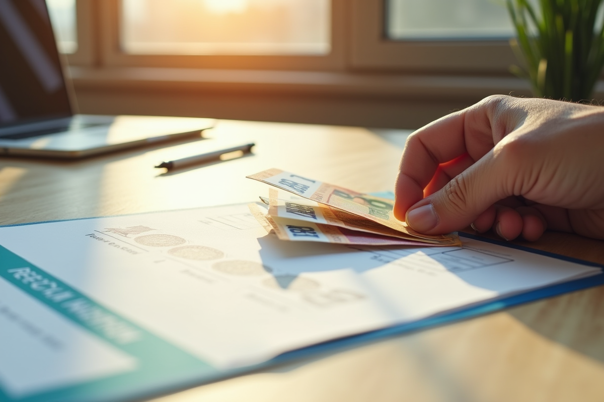 Main posant des billets euro et formulaire d