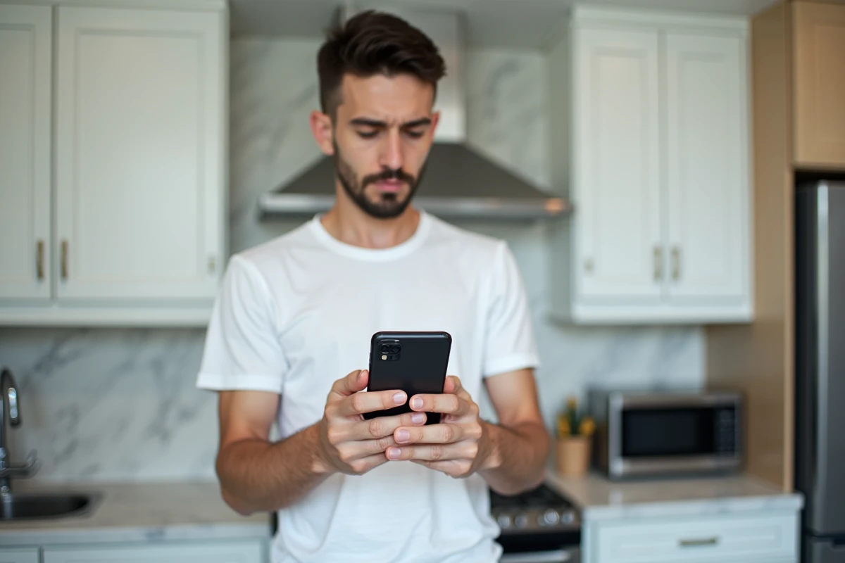 Homme utilisant l'application Amazon sur Android pour résilier son abonnement Prime